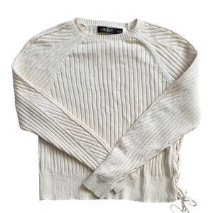 Lauren Ralph Lauren XS  Lace-Up Ribbed Knit Sweater Boho